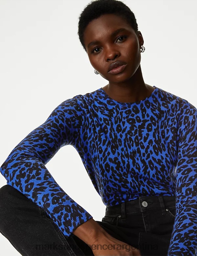 Marks & Spencer mujer suéter supersuave con estampado animal y cuello redondo ropa mezcla azul 46VL444