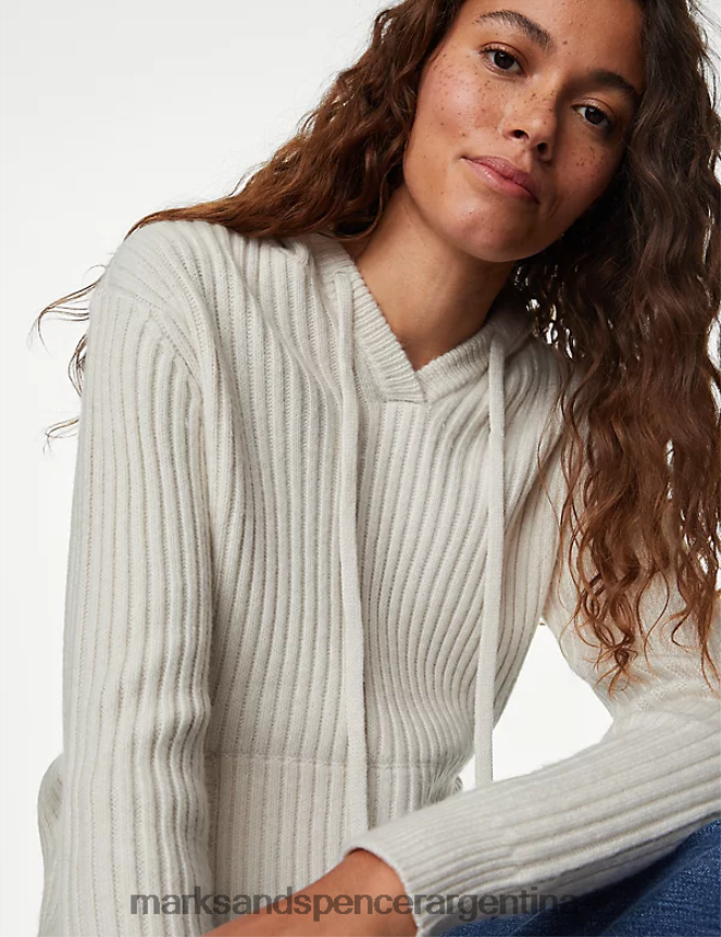 Marks & Spencer mujer sudadera con capucha de canalé con cuello en V ropa luz natural 46VL566