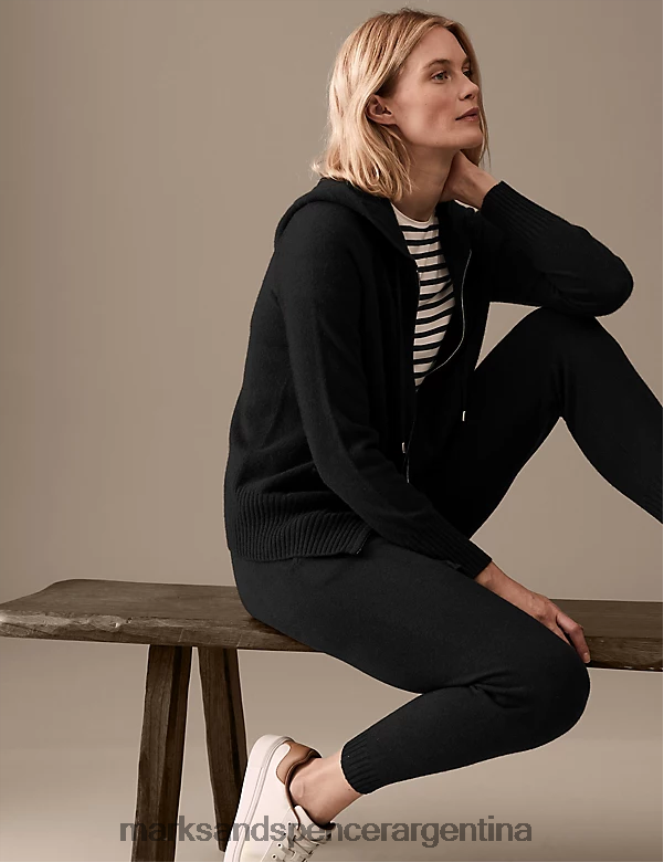 Marks & Spencer mujer sudadera holgada con capucha de punto de pura cachemira ropa negro 46VL2678
