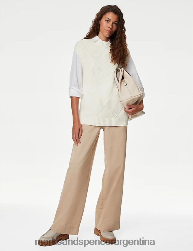 Marks & Spencer mujer Chaleco de punto rico en algodón con lana merino. ropa Marfil 46VL370