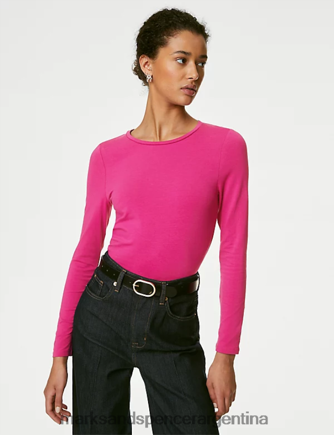 Marks & Spencer mujer Paquete de 2 tops ricos en algodón ropa mezcla rosa 46VL84