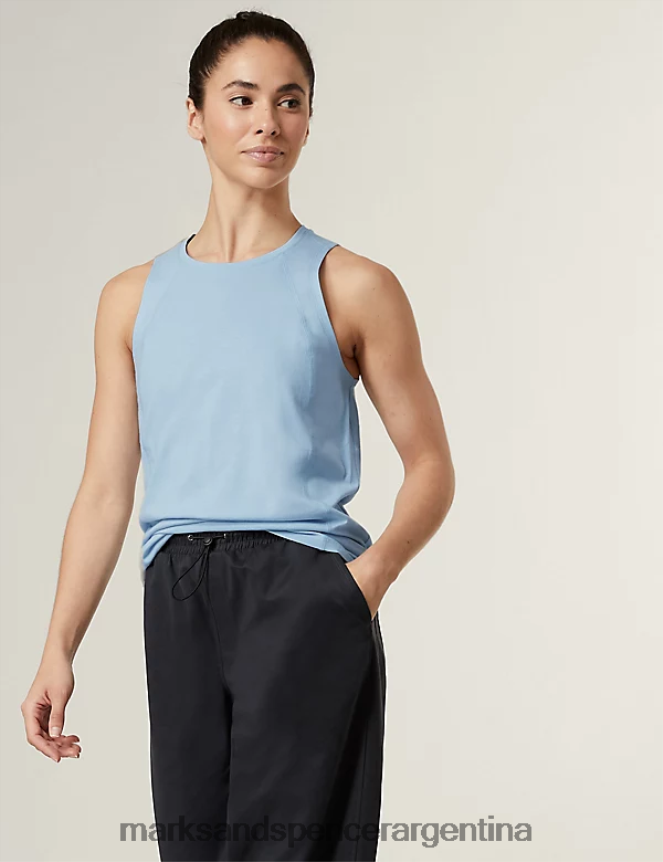 Marks & Spencer mujer Top holgado de puro algodón con cuello redondo ropa azul pálido 46VL796