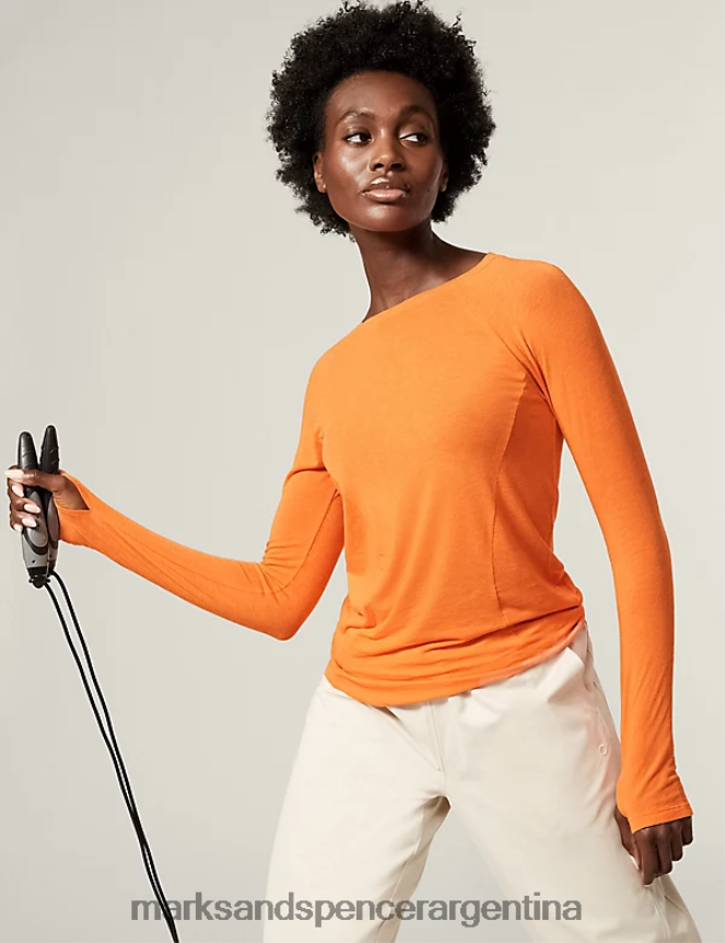 Marks & Spencer mujer camiseta ajustada con capa base ligera ropa Mandarina 46VL1410