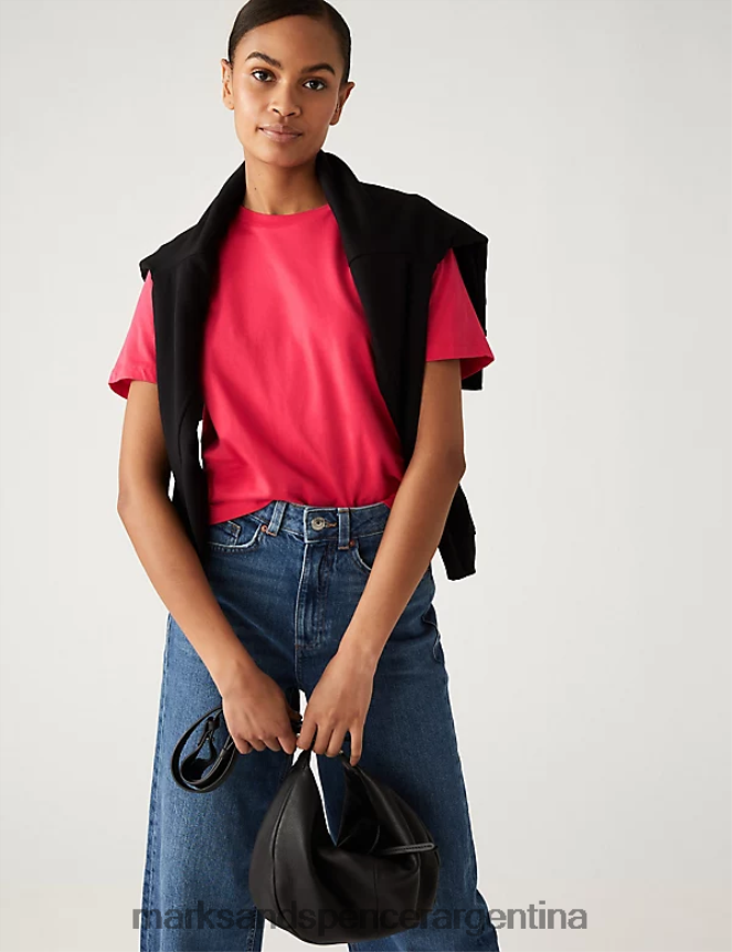 Marks & Spencer mujer camiseta moderna de puro algodón ropa rojo brillante 46VL320