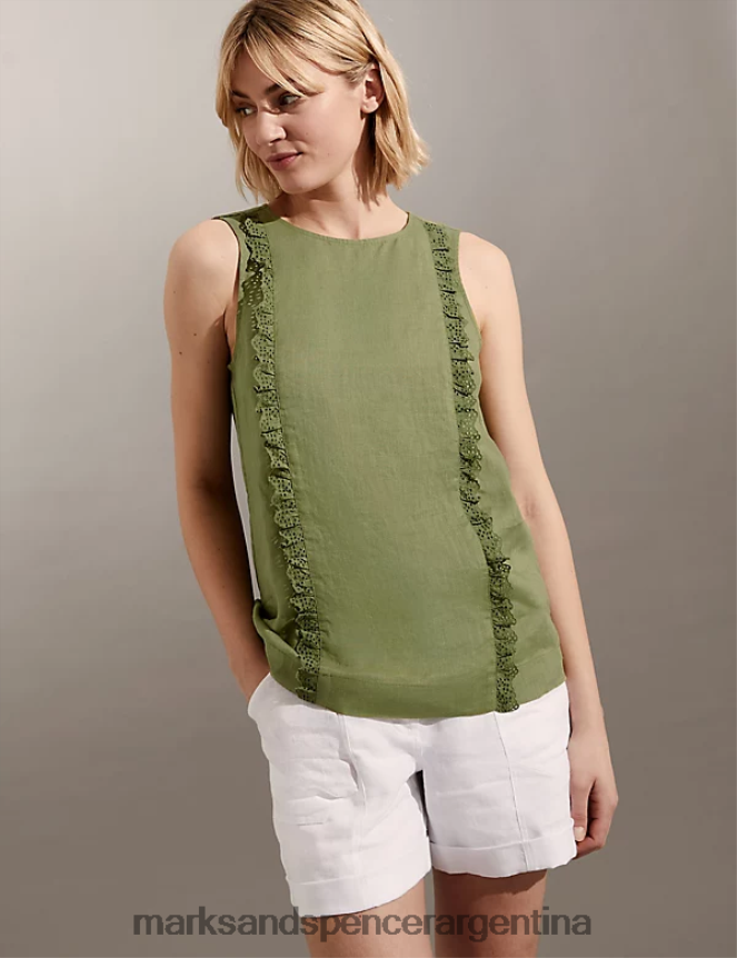 Marks & Spencer mujer chaleco con bordado de lino puro ropa caqui 46VL1836