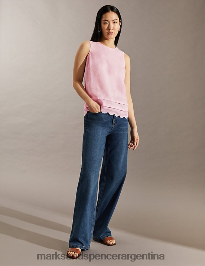 Marks & Spencer mujer chaleco de lino puro ropa rosa 46VL892
