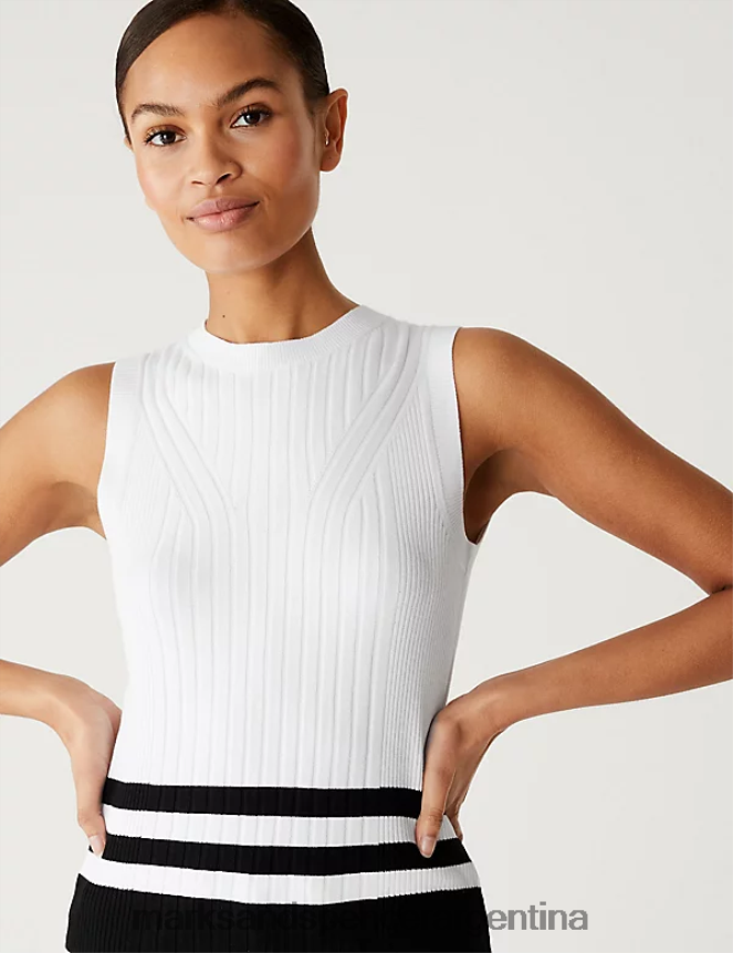 Marks & Spencer mujer chaleco de punto ajustado con cuello redondo a rayas ropa mezcla negra 46VL1210
