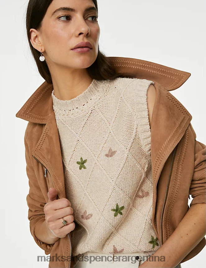 Marks & Spencer mujer chaleco de punto bordado en mezcla de algodón ropa mezcla natural 46VL1206