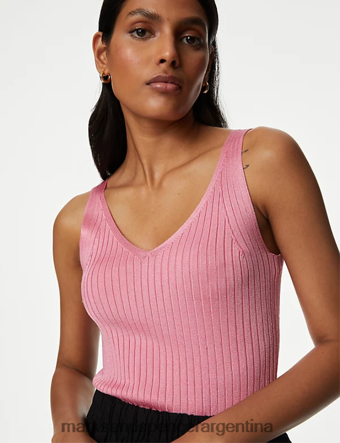 Marks & Spencer mujer chaleco de punto de canalé con cuello en V ropa rosa pétalo 46VL1944