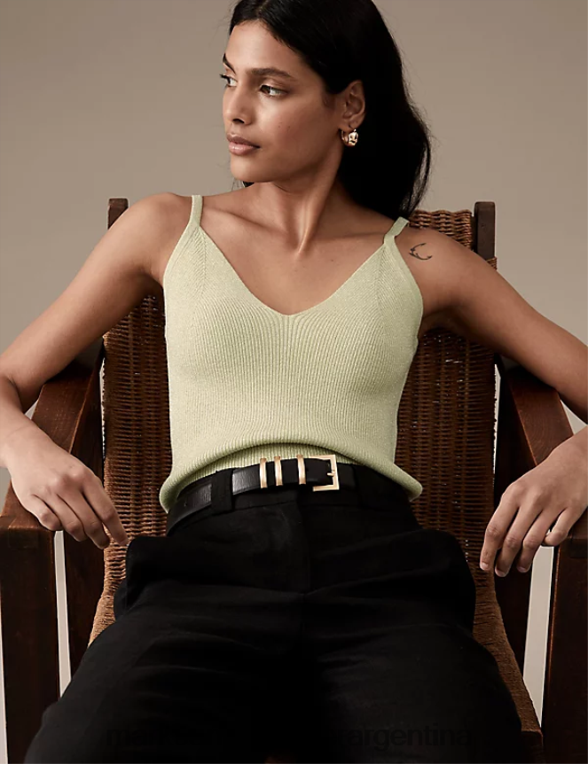Marks & Spencer mujer chaleco tejido acanalado brillante con cuello en V ropa cítricos ligeros 46VL1826