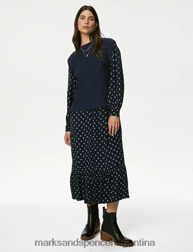 Marks & Spencer mujer chaleco tejido punto rombos con lana ropa Armada 46VL900