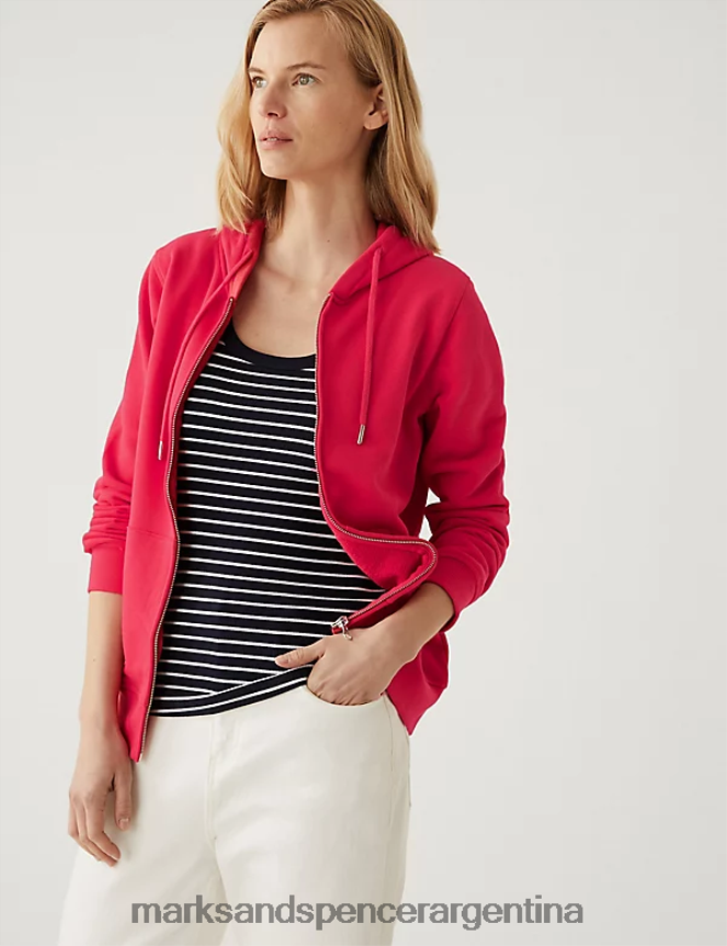 Marks & Spencer mujer sudadera con capucha y cierre de algodón puro ropa rojo brillante 46VL2714