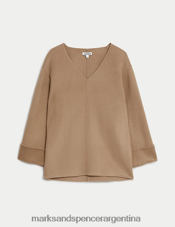 Marks & Spencer mujer túnica rica en lana con cuello en V y doble cara ropa camello 46VL1114