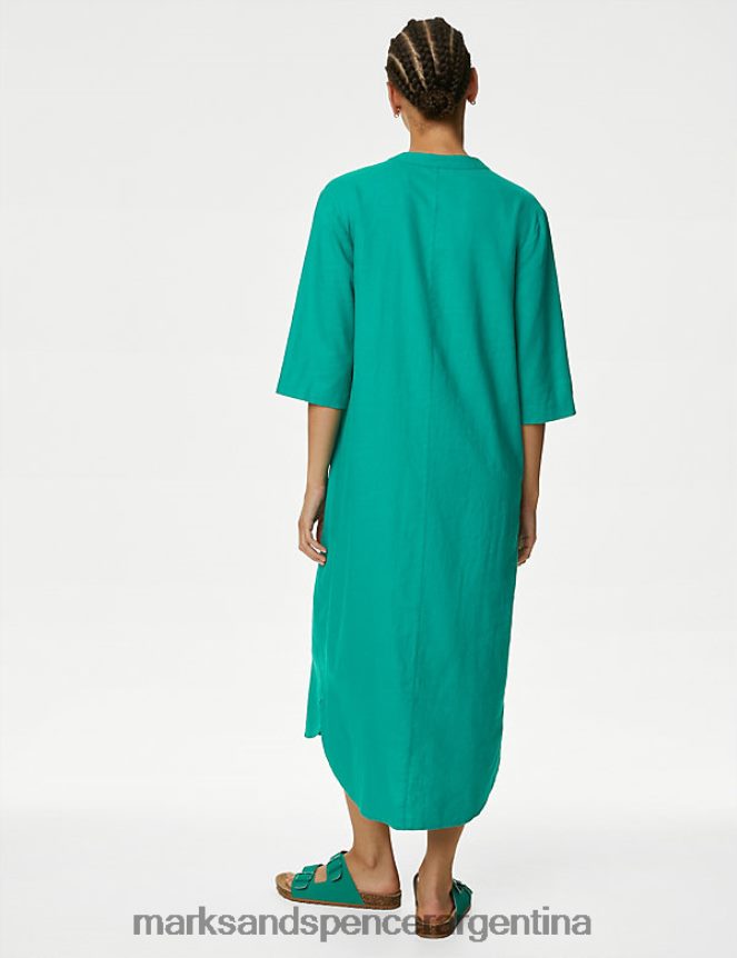 Marks & Spencer mujer túnica rica en lino con cuello en V ropa verde brillante 46VL978
