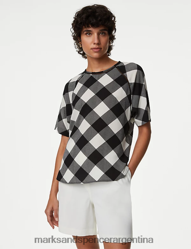 Marks & Spencer mujer top a cuadros ropa mezcla negra 46VL1434