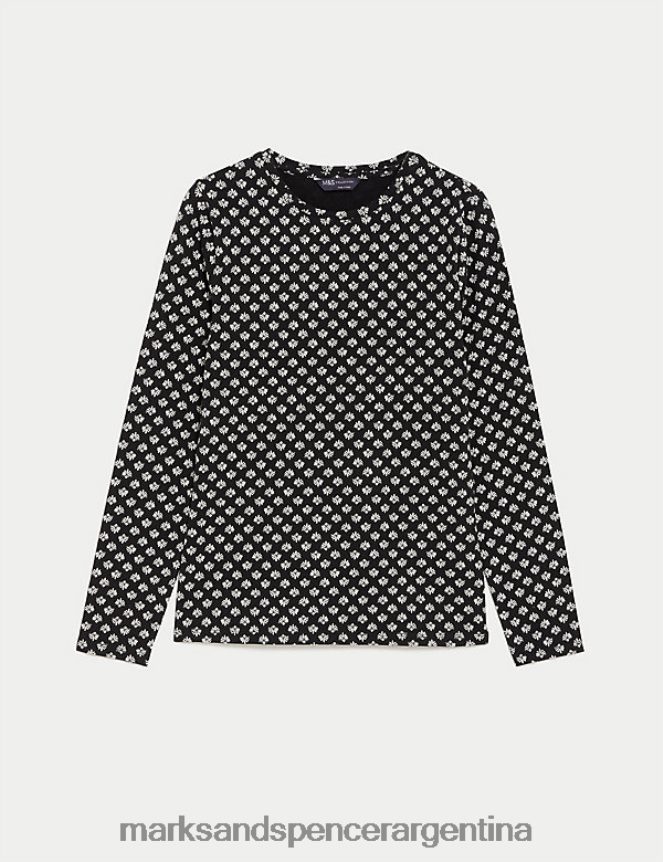 Marks & Spencer mujer top ajustado con estampado rico en algodón ropa mezcla negra 46VL2096