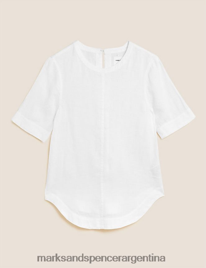 Marks & Spencer mujer top boxy de puro lino con cuello redondo y manga corta ropa blanco 46VL194