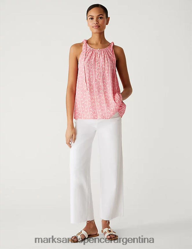 Marks & Spencer mujer top camisero estampado ropa mezcla rosa 46VL2984