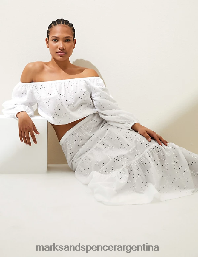 Marks & Spencer mujer top con hombros descubiertos y bordado de puro algodón ropa blanco 46VL2594
