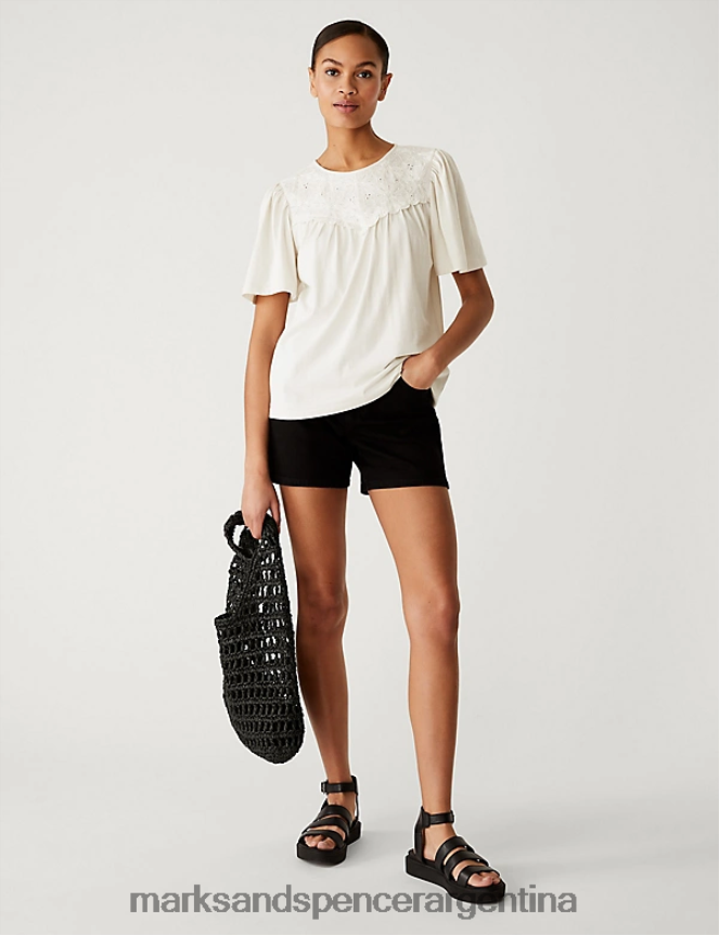 Marks & Spencer mujer top de corte estándar con bordado de punto ropa Marfil 46VL2114