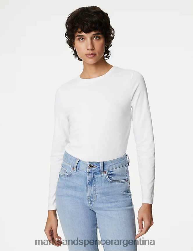 Marks & Spencer mujer top de corte slim con mucho algodón ropa blanco suave 46VL2696