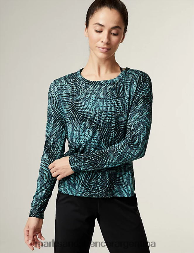 Marks & Spencer mujer top de manga larga 2 en 1 con cuello redondo ropa turquesa oscuro 46VL3220