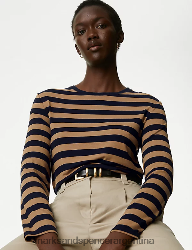 Marks & Spencer mujer top de punto a rayas ropa mezcla azul marino 46VL1156