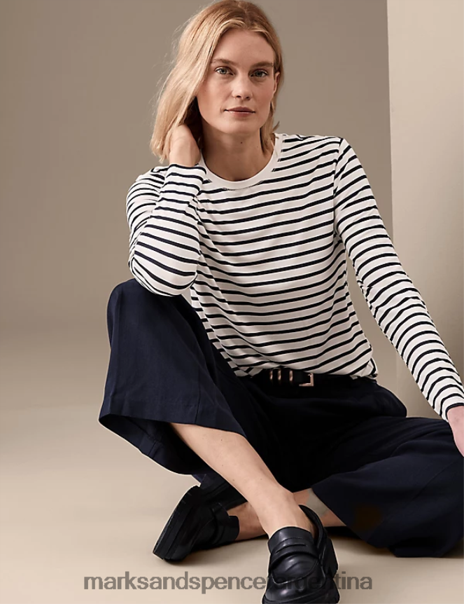Marks & Spencer mujer top de punto a rayas ropa mezcla azul marino oscuro 46VL1234