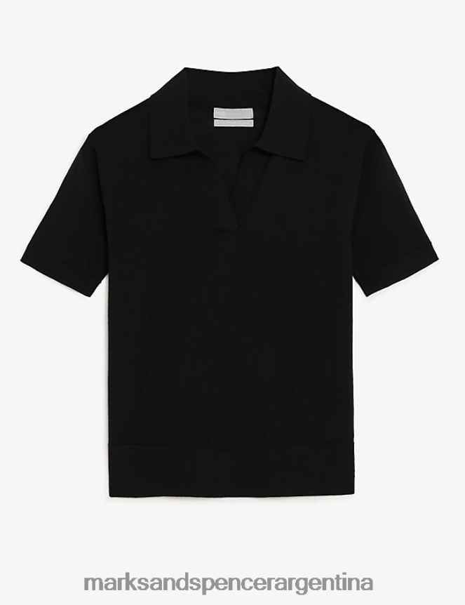 Marks & Spencer mujer top de punto con cuello en pura lana merino ropa negro 46VL1402