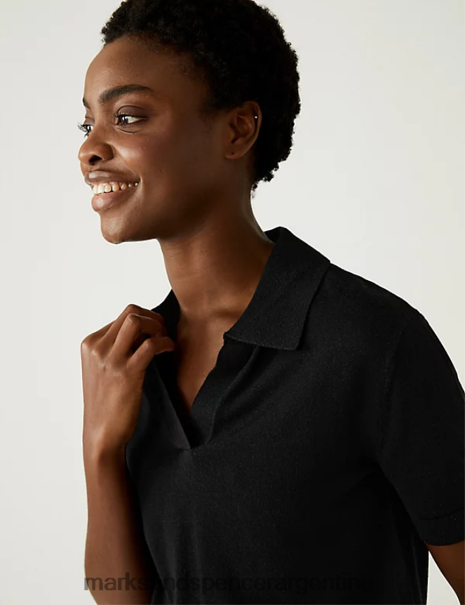 Marks & Spencer mujer top de punto con cuello en pura lana merino ropa negro 46VL1402