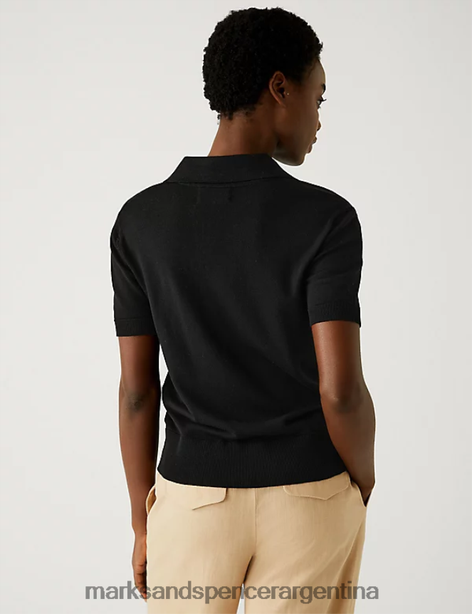 Marks & Spencer mujer top de punto con cuello en pura lana merino ropa negro 46VL1402
