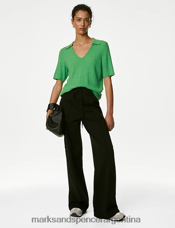 Marks & Spencer mujer top de punto con cuello texturizado ropa verde ácido 46VL410