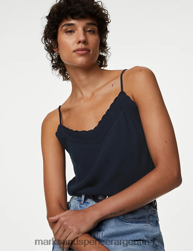 Marks & Spencer mujer top de tirantes con detalle calado ropa azul marino de medianoche 46VL1408