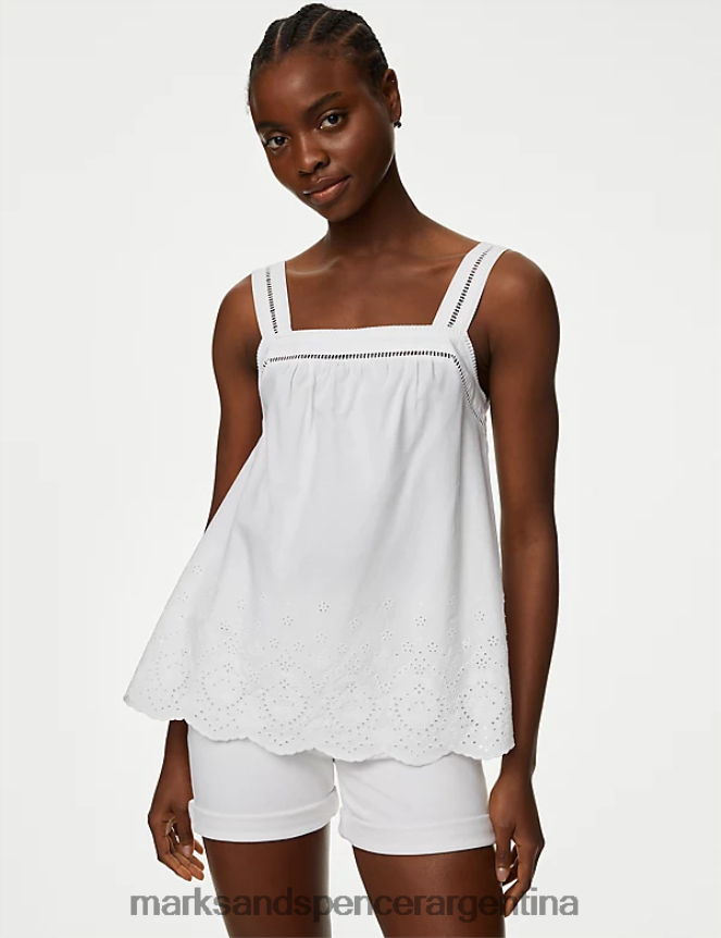Marks & Spencer mujer top de tirantes con detalle de bordado de puro algodón ropa blanco suave 46VL3192