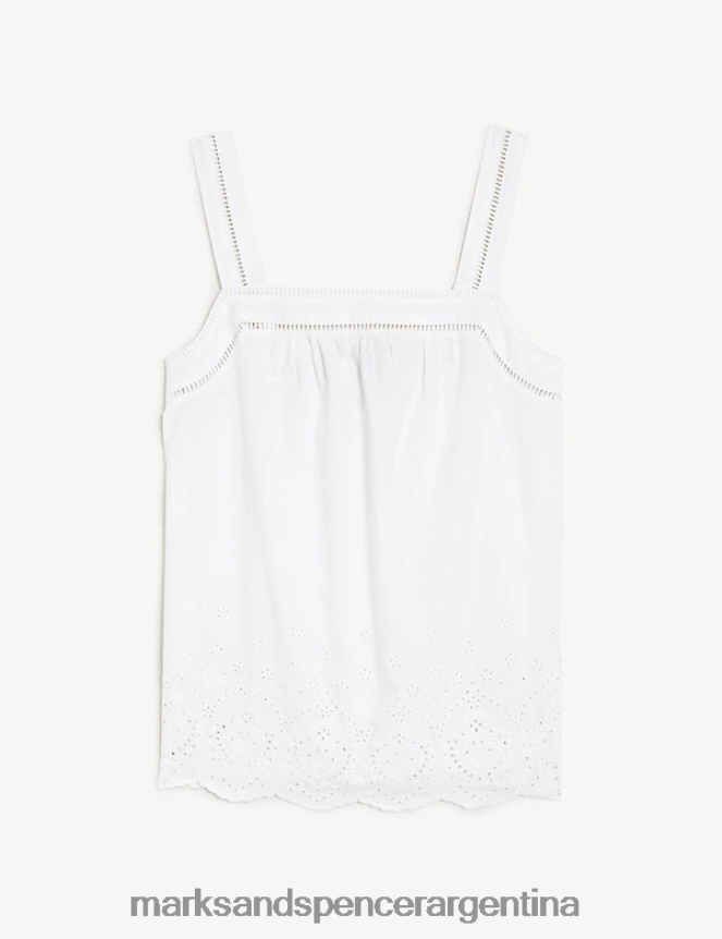 Marks & Spencer mujer top de tirantes con detalle de bordado de puro algodón ropa blanco suave 46VL3192