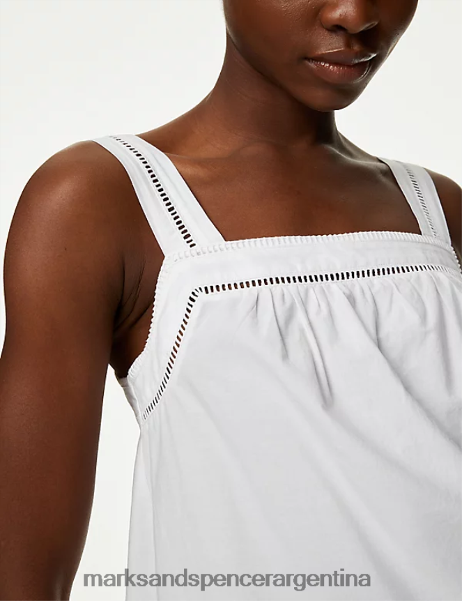 Marks & Spencer mujer top de tirantes con detalle de bordado de puro algodón ropa blanco suave 46VL3192