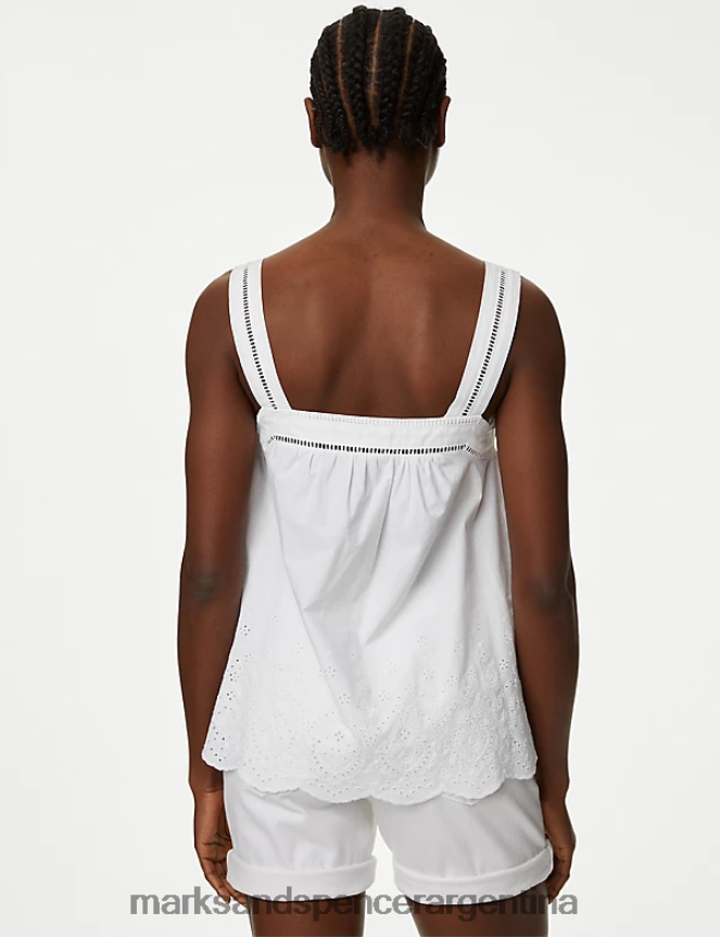 Marks & Spencer mujer top de tirantes con detalle de bordado de puro algodón ropa blanco suave 46VL3192