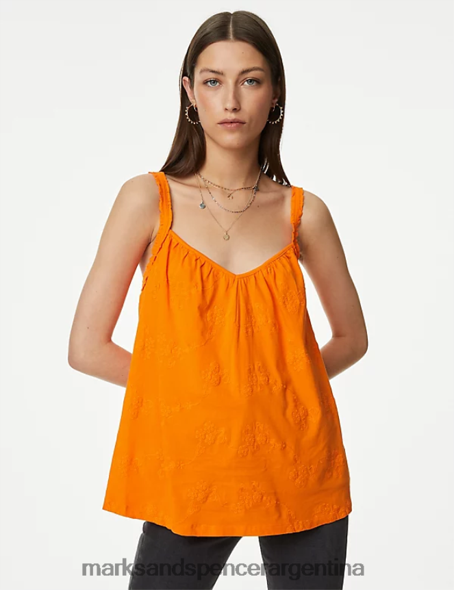 Marks & Spencer mujer top de tirantes de puro algodón bordado ropa naranja brillante 46VL1268