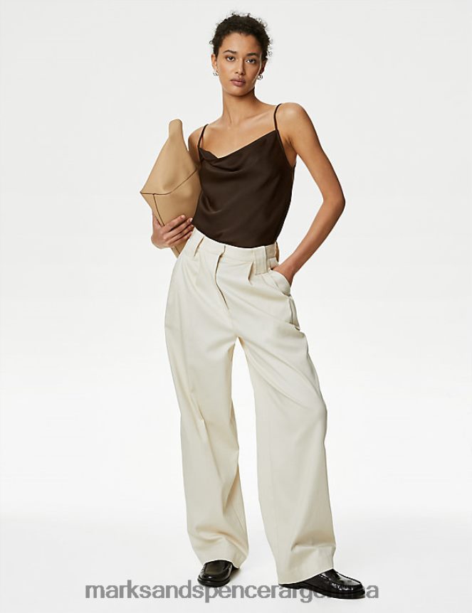 Marks & Spencer mujer top de tirantes de satén con cuello desbocado ropa chocolate 46VL1572