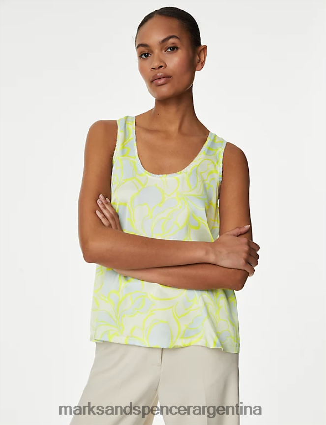 Marks & Spencer mujer top de tirantes estampado y corte estándar ropa mezcla de marfil 46VL1366