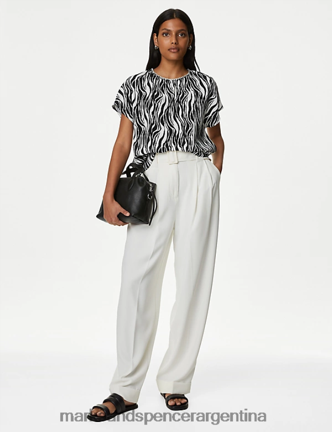 Marks & Spencer mujer top estampado con adornos ropa mezcla negra 46VL552