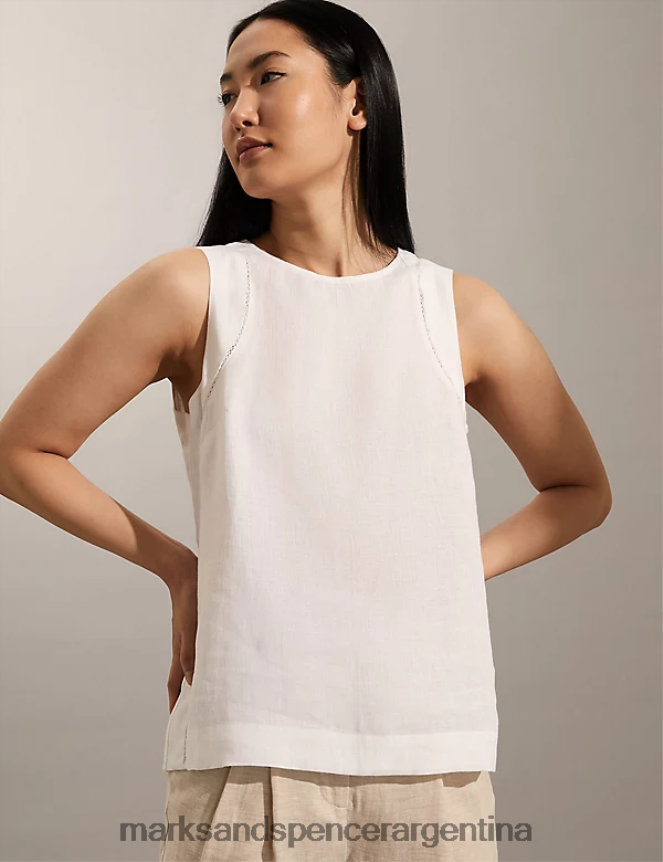 Marks & Spencer mujer top sin mangas con aplicación de encaje y lino puro ropa blanco 46VL1888