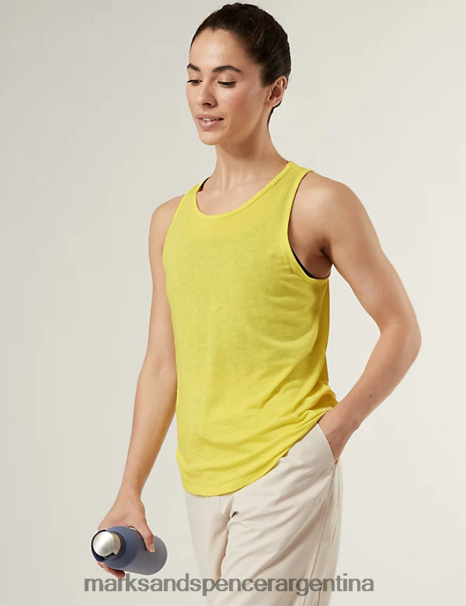 Marks & Spencer mujer top sin mangas con cuello redondo y lana merino ropa amarillo ácido 46VL1896