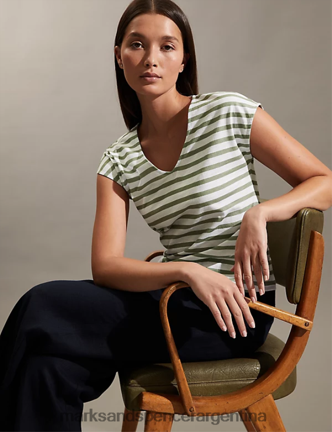 Marks & Spencer mujer top sin mangas de punto a rayas ropa caqui 46VL1484