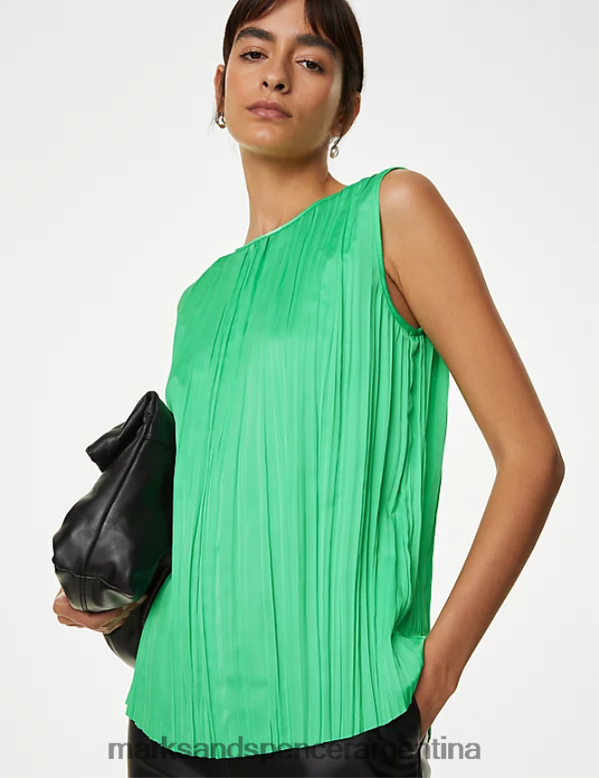 Marks & Spencer mujer top sin mangas plisado ropa menta 46VL2106