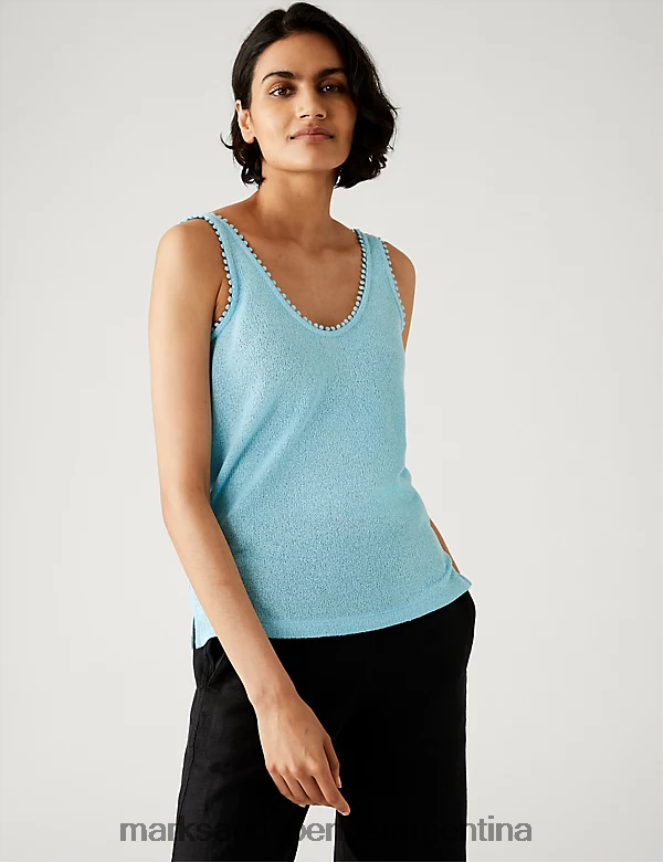 Marks & Spencer mujer top sin mangas texturizado ropa turquesa brillante 46VL2526