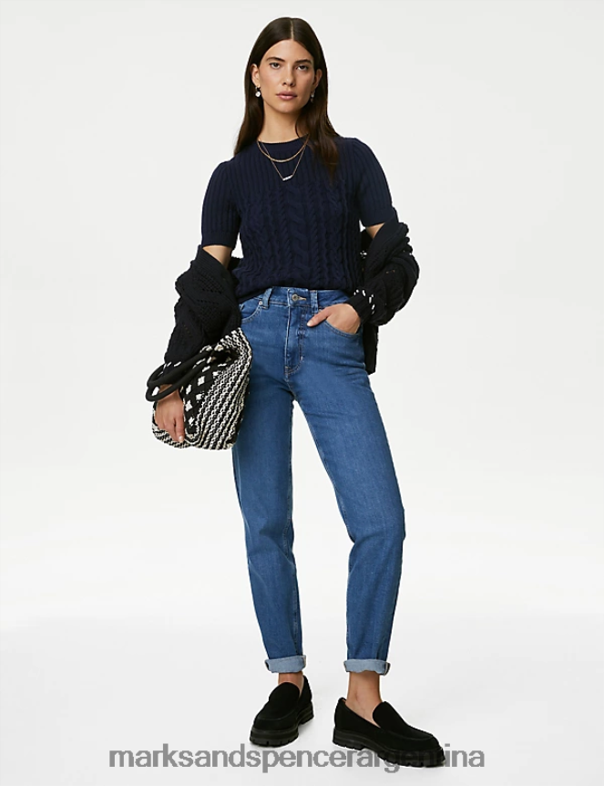 Marks & Spencer mujer top tejido de punto trenzado rico en algodón ropa Armada 46VL684