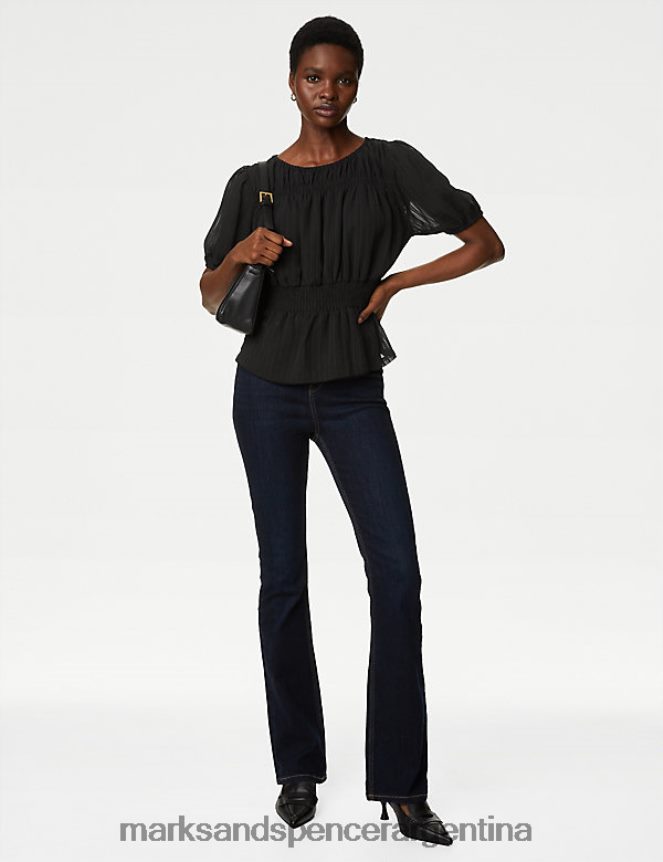 Marks & Spencer mujer top texturizado fruncido ropa negro 46VL2168