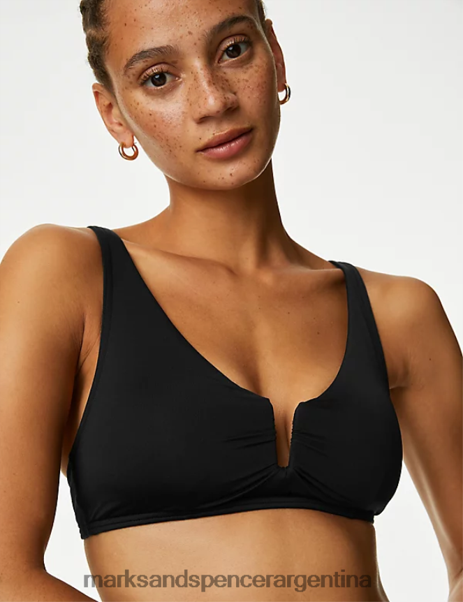 Marks & Spencer mujer top de bikini con aros y cuello en V ropa negro 46VL248