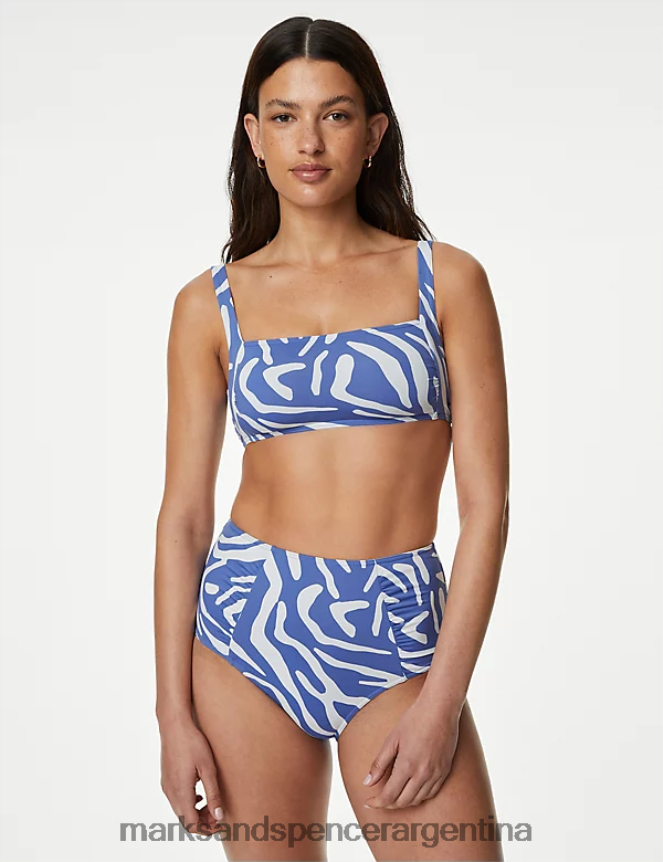 Marks & Spencer mujer top de bikini con cuello cuadrado y relleno estampado ropa mezcla azul claro 46VL3298